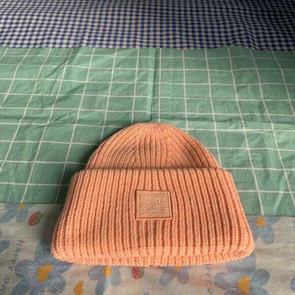 Acne Studios Pink Smiley Patch Beanie